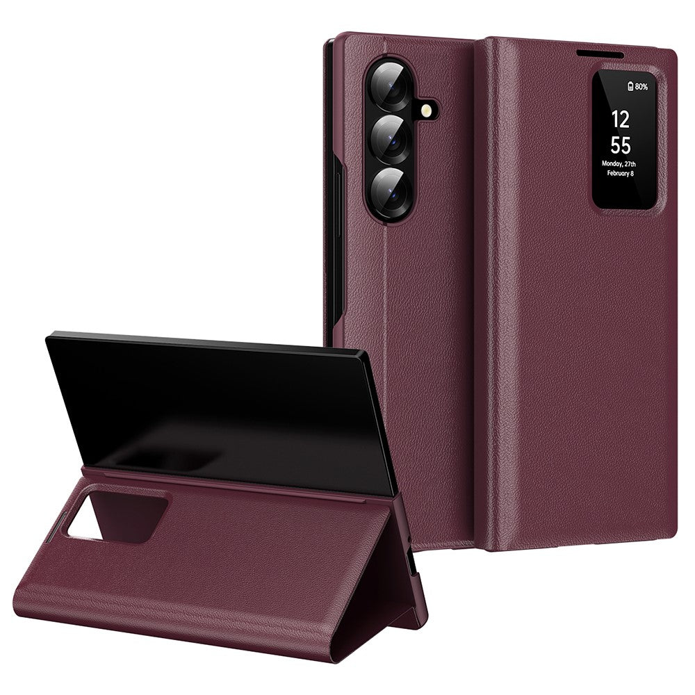 For Samsung Galaxy Z Fold7 5G Case with Card Holder Smart View Window Leather Phone Cover