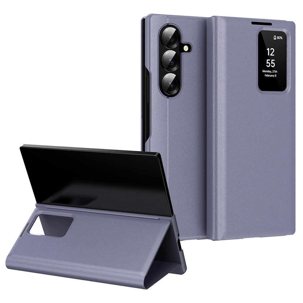 For Samsung Galaxy Z Fold7 5G Case with Card Holder Smart View Window Leather Phone Cover