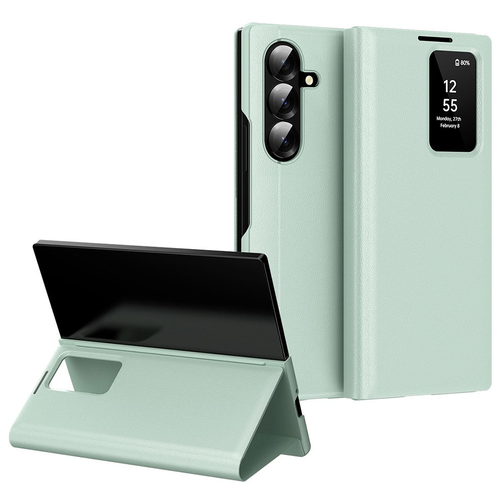 For Samsung Galaxy Z Fold7 5G Case with Card Holder Smart View Window Leather Phone Cover
