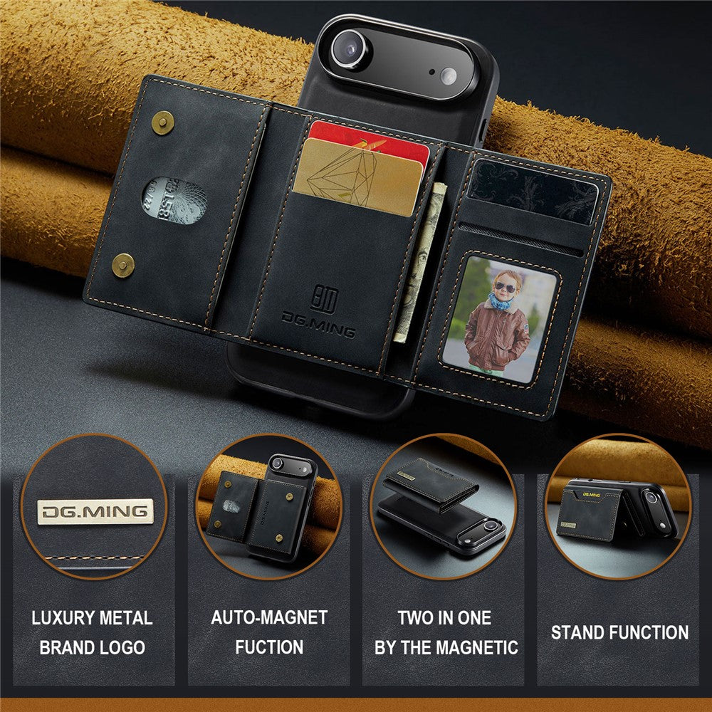 DG.MING M2 Series for iPhone Air Case PU + PC + TPU Phone Cover Detachable Wallet