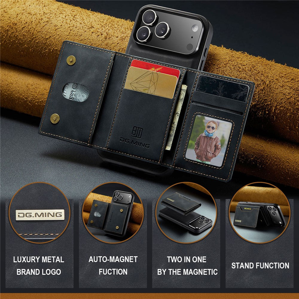 DG.MING M2 Series for iPhone 17 Pro Case PU + PC + TPU Phone Cover Detachable Wallet