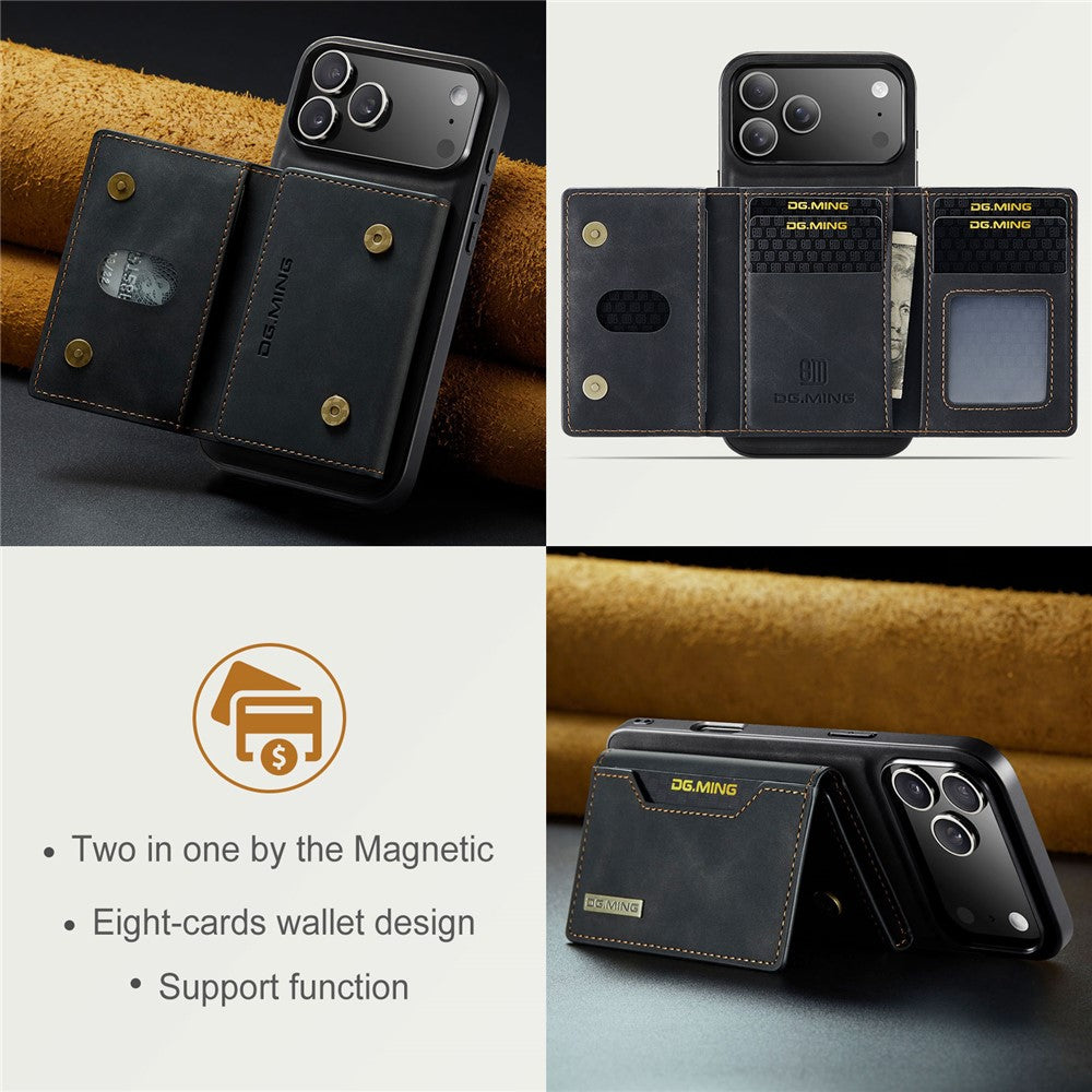 DG.MING M2 Series for iPhone 17 Pro Case PU + PC + TPU Phone Cover Detachable Wallet