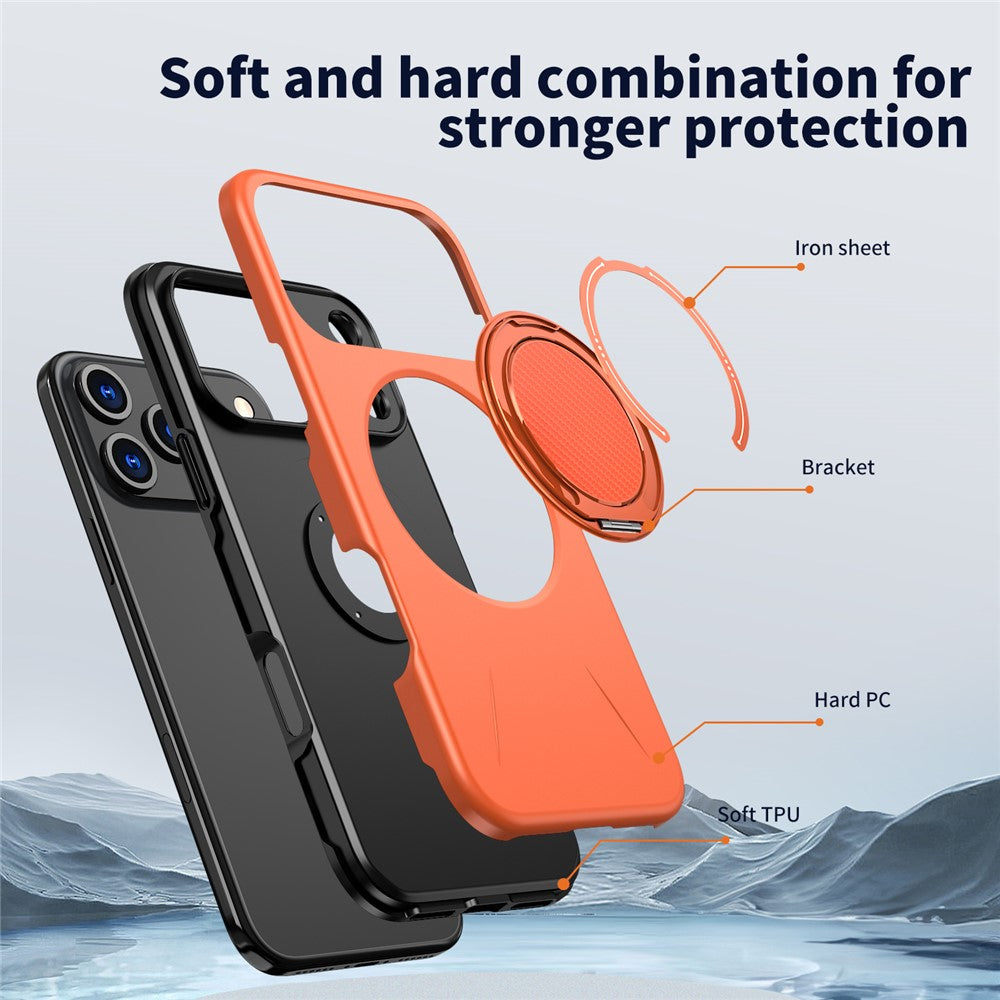 For iPhone 17 Pro Max Magnetic Case Rotating Kickstand TPU + PC Phone Cover