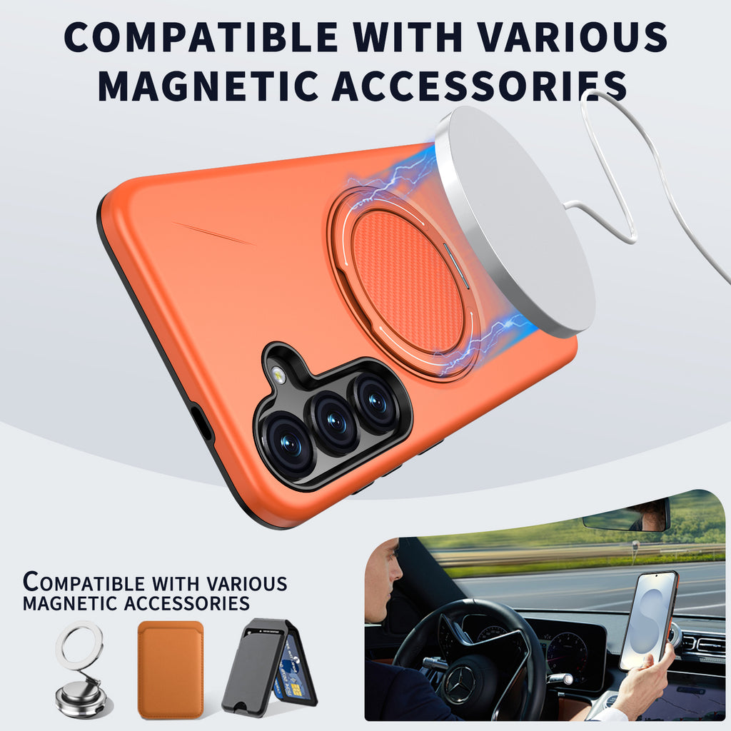 For Samsung Galaxy S24 / Galaxy S25 Magnetic Case Rotating Kickstand TPU + PC Phone Cover