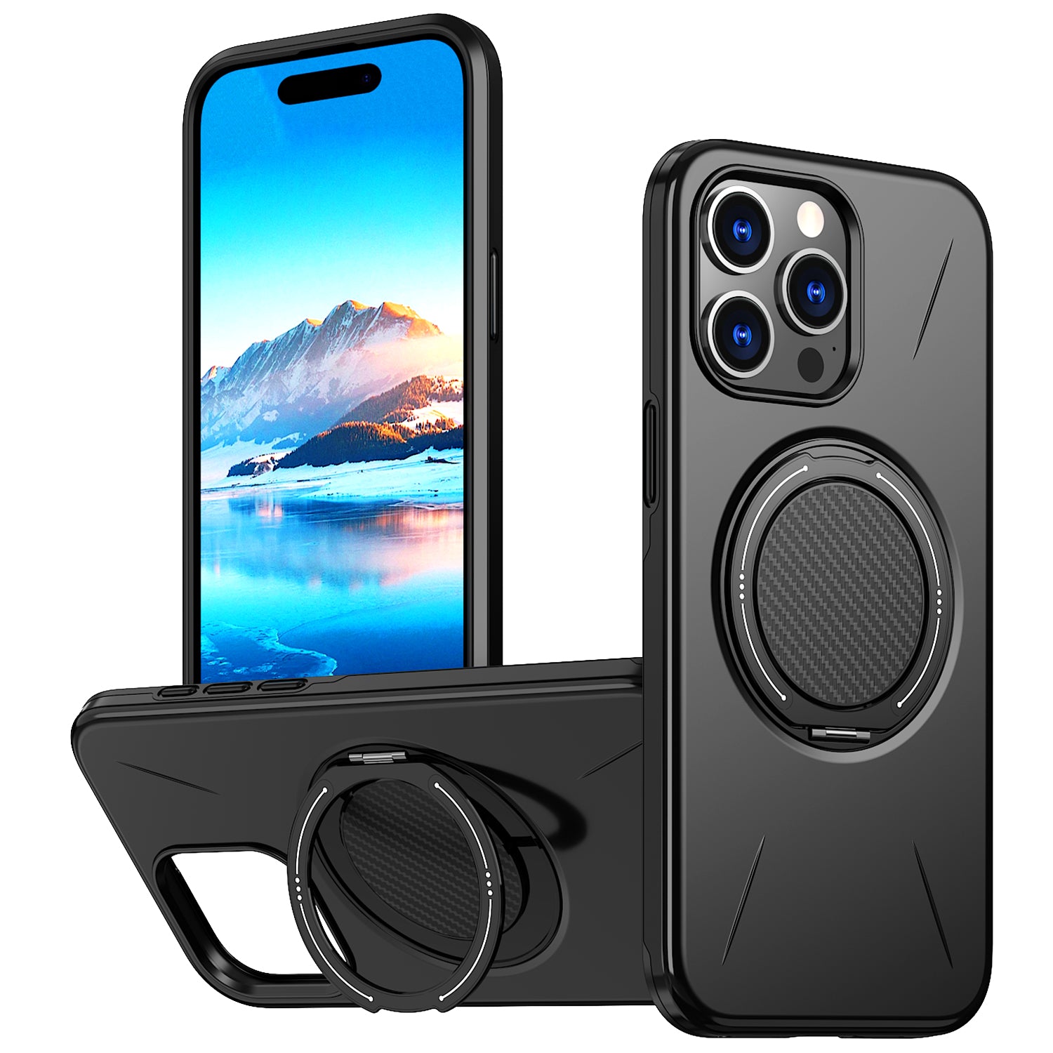 For iPhone 12 Pro Max 6.7 inch / iPhone 13 Pro Max 6.7 inch Magnetic Case Rotating Kickstand TPU + PC Phone Cover