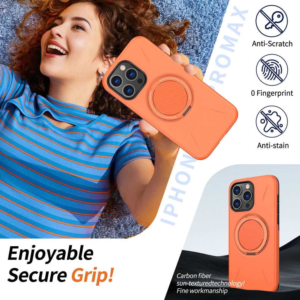 For iPhone 14 Pro Magnetic Case Rotating Kickstand TPU + PC Phone Cover