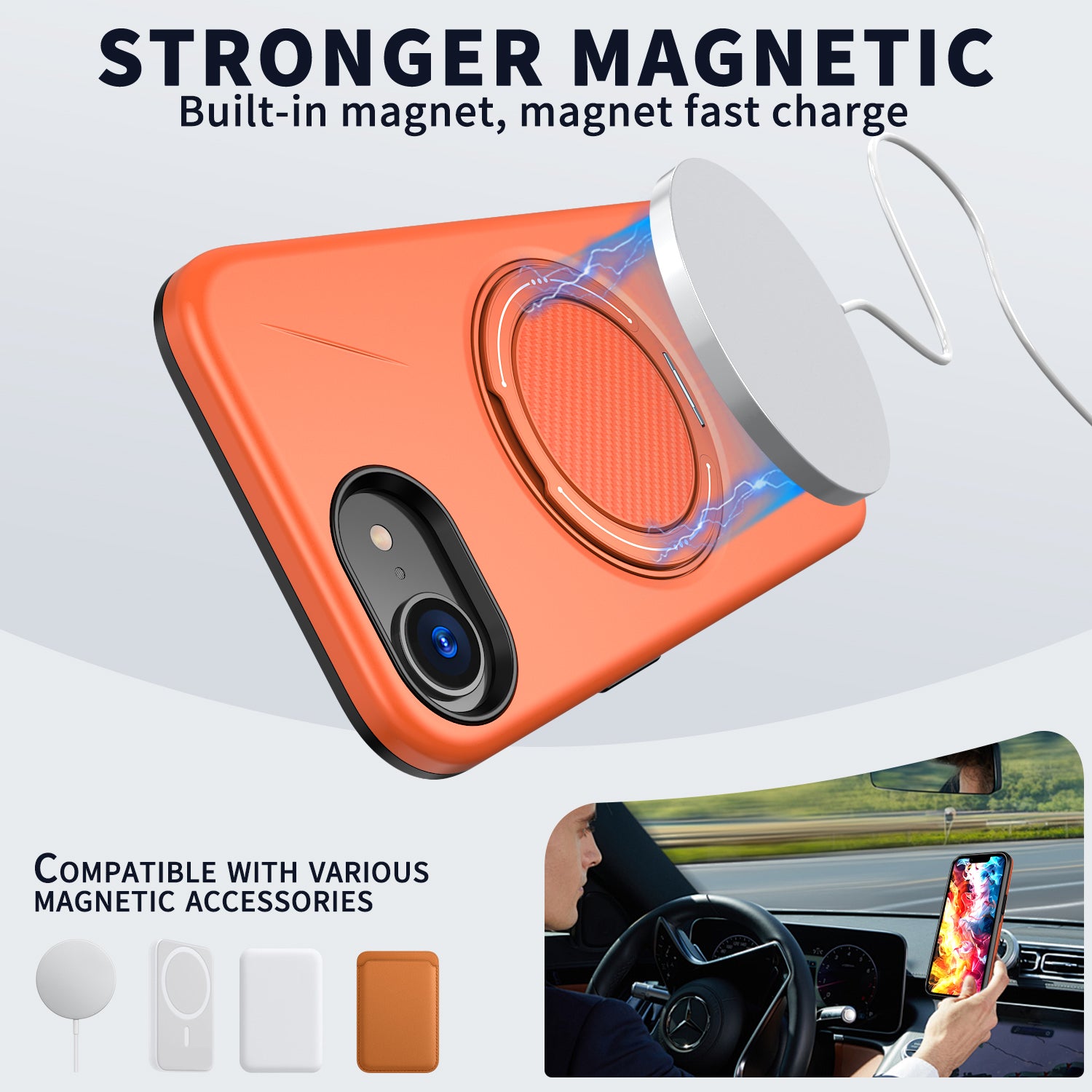 For iPhone 17e / 16e Magnetic Case Rotating Kickstand TPU + PC Phone Cover