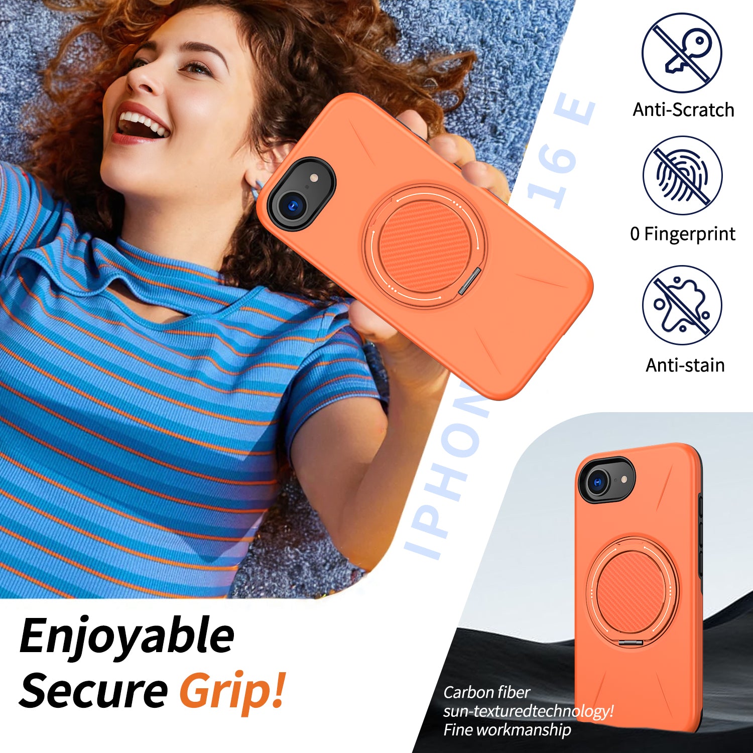For iPhone 17e / 16e Magnetic Case Rotating Kickstand TPU + PC Phone Cover
