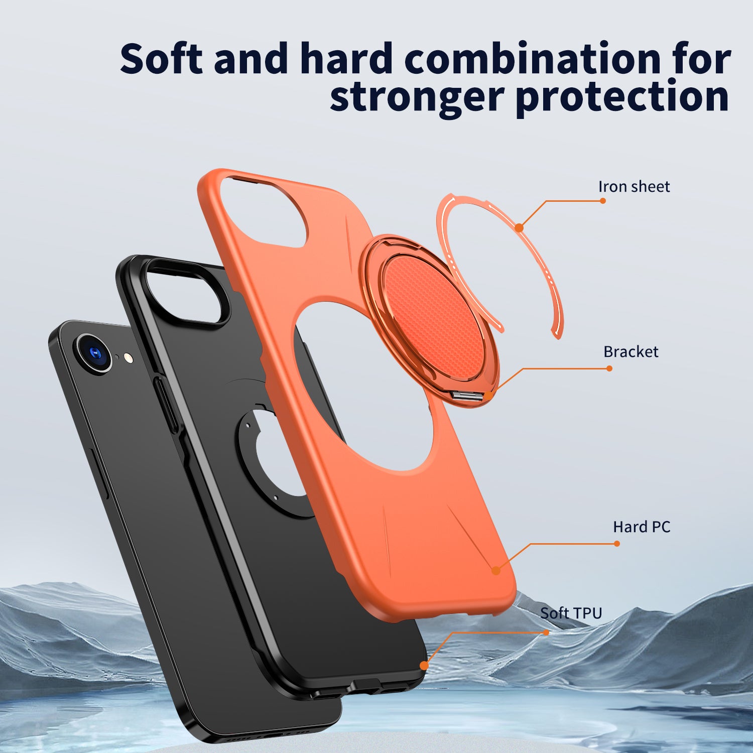 For iPhone 17e / 16e Magnetic Case Rotating Kickstand TPU + PC Phone Cover