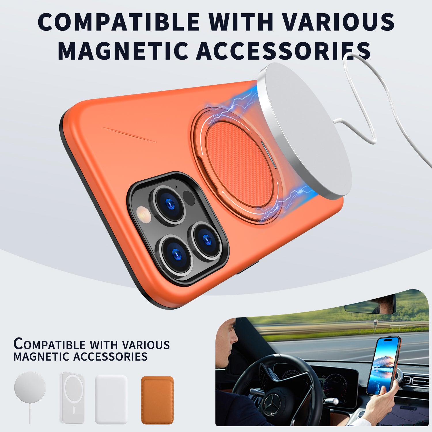 For iPhone 15 Pro Max Magnetic Case Rotating Kickstand TPU + PC Phone Cover