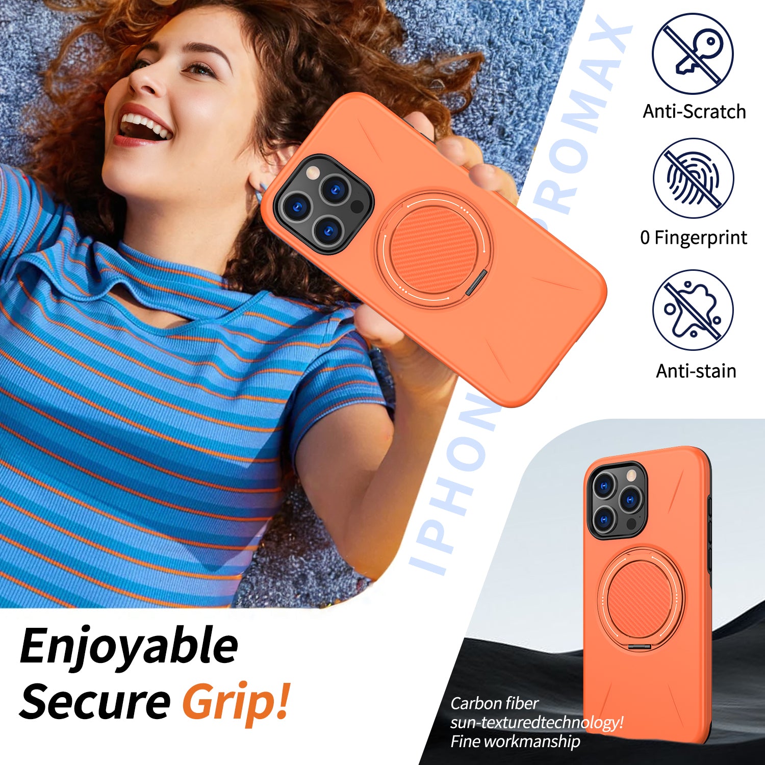 For iPhone 15 Pro Max Magnetic Case Rotating Kickstand TPU + PC Phone Cover