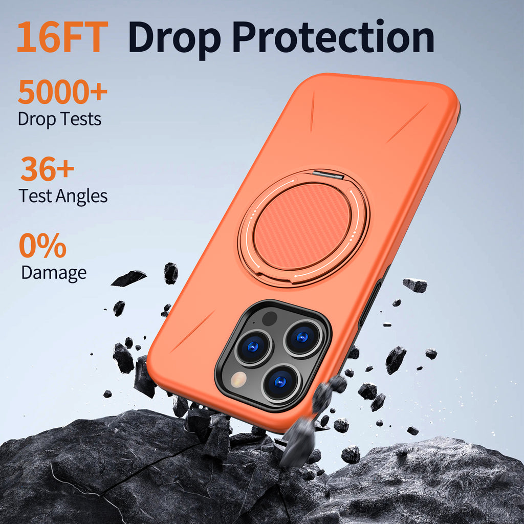For iPhone 15 Pro Max Magnetic Case Rotating Kickstand TPU + PC Phone Cover