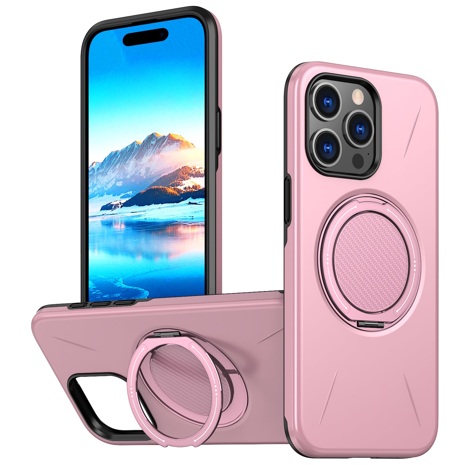 For iPhone 15 Pro Max Magnetic Case Rotating Kickstand TPU + PC Phone Cover