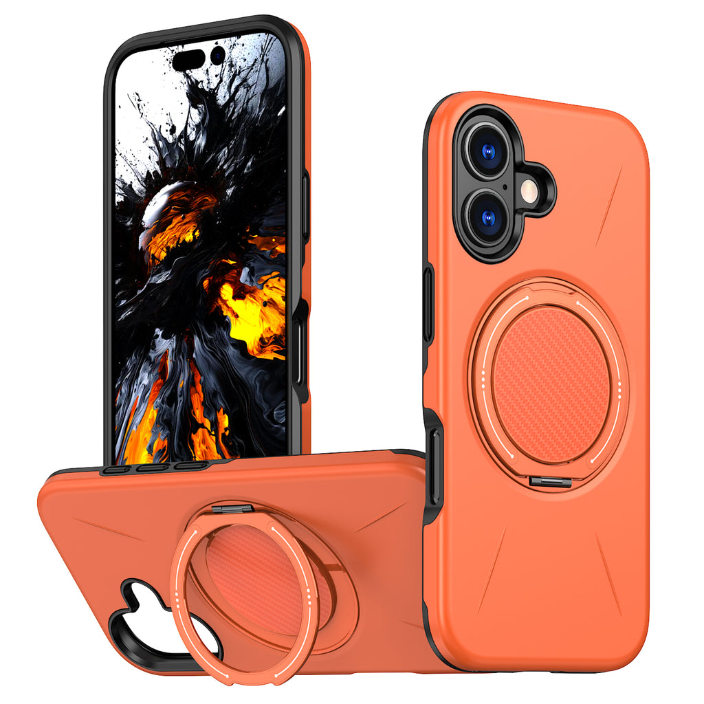 For iPhone 16 Magnetic Case Rotating Kickstand TPU + PC Phone Cover