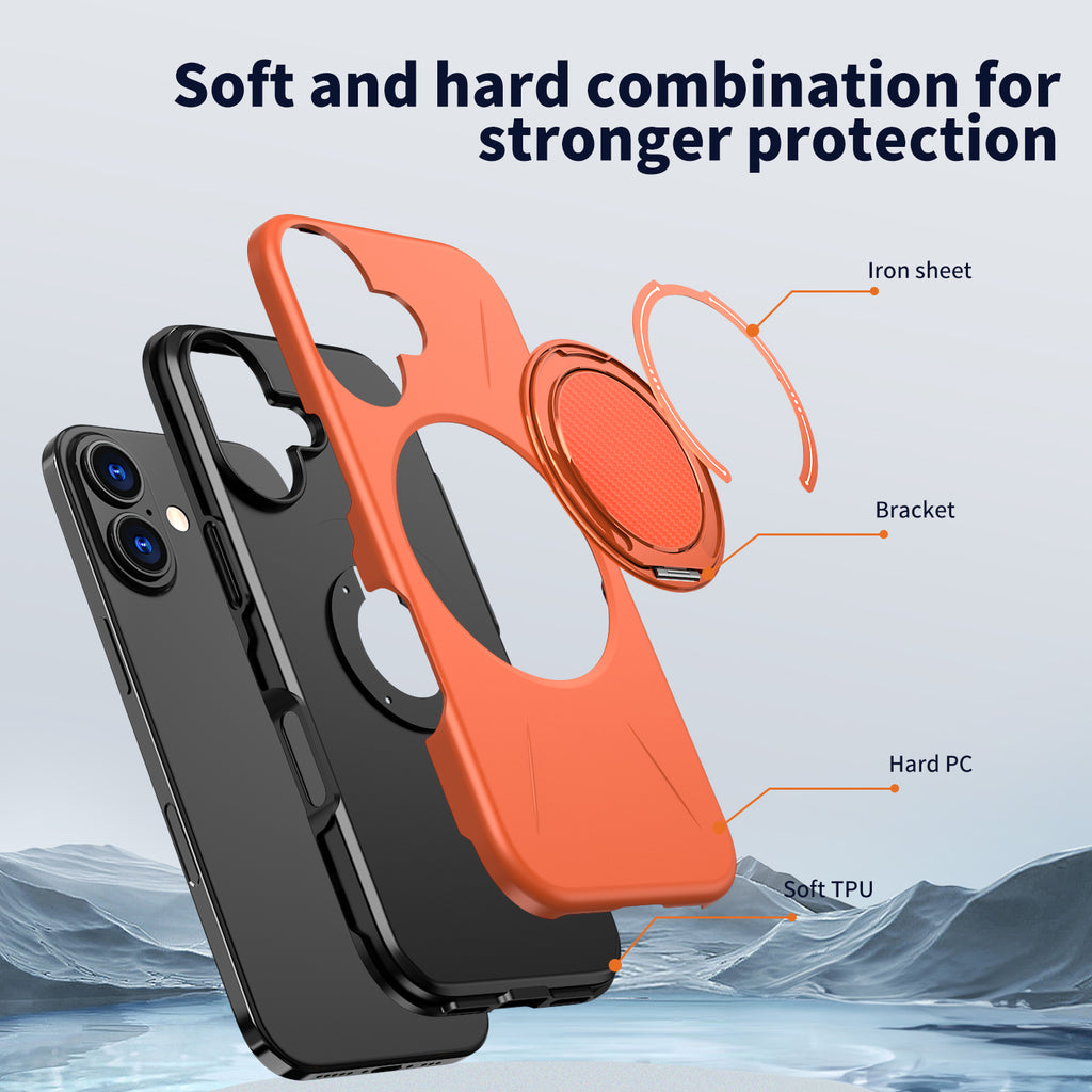 For iPhone 16 Magnetic Case Rotating Kickstand TPU + PC Phone Cover
