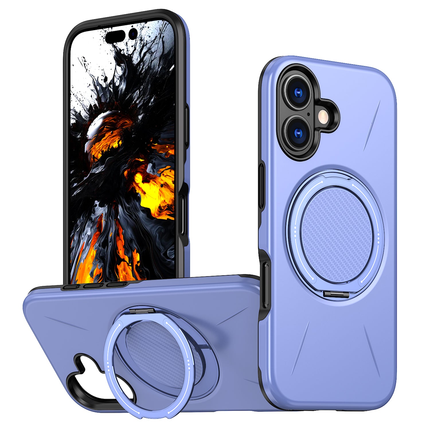 For iPhone 16 Magnetic Case Rotating Kickstand TPU + PC Phone Cover