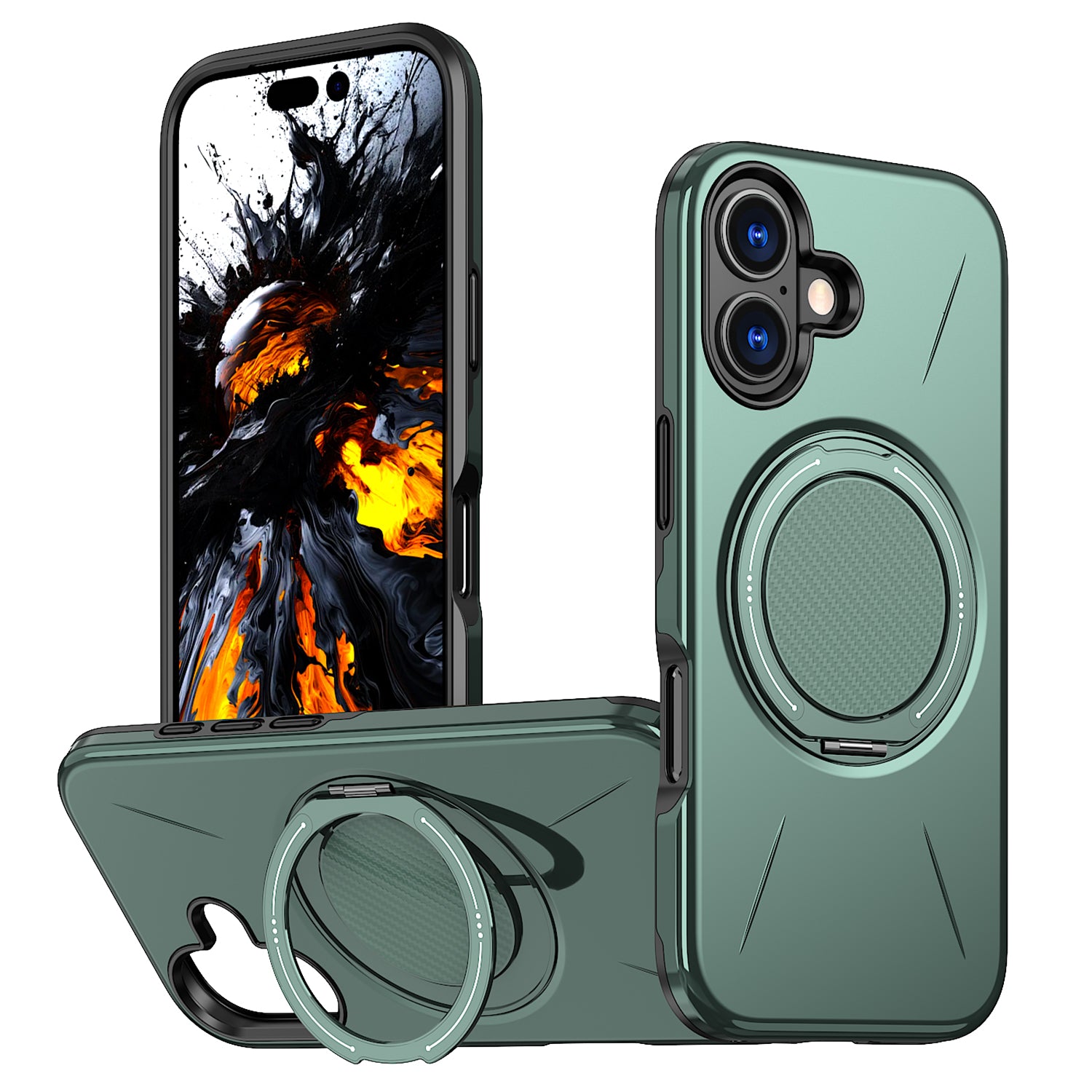 For iPhone 16 Magnetic Case Rotating Kickstand TPU + PC Phone Cover