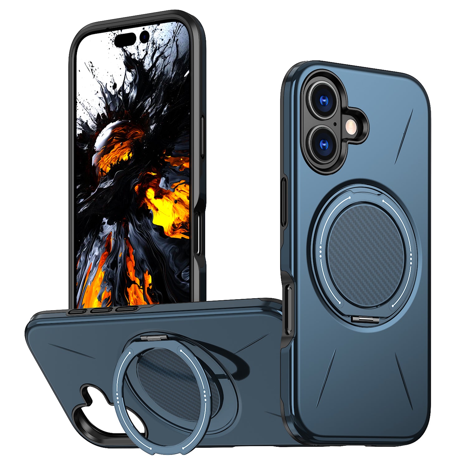 For iPhone 16 Magnetic Case Rotating Kickstand TPU + PC Phone Cover