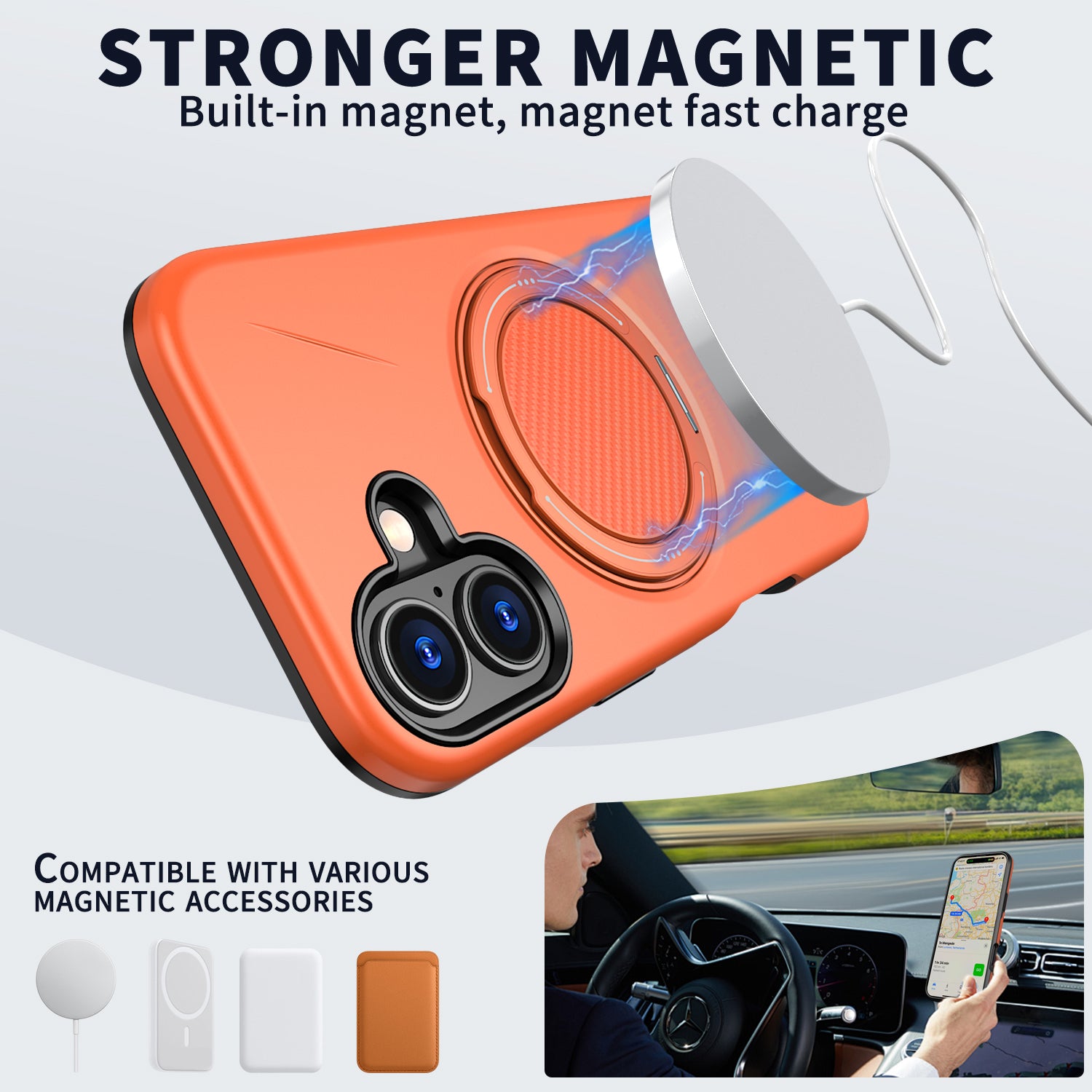 For iPhone 16 Plus Magnetic Case Rotating Kickstand TPU + PC Phone Cover