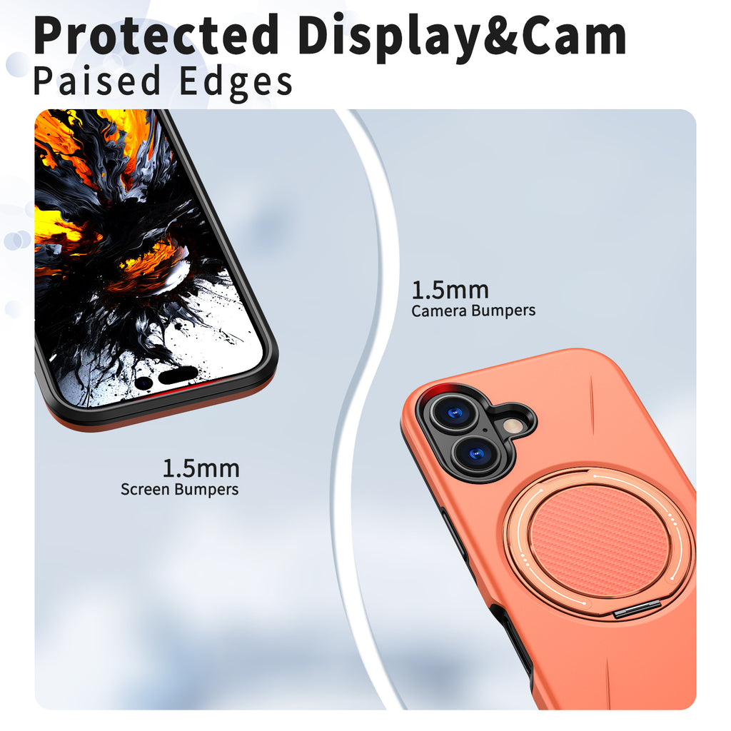 For iPhone 16 Plus Magnetic Case Rotating Kickstand TPU + PC Phone Cover