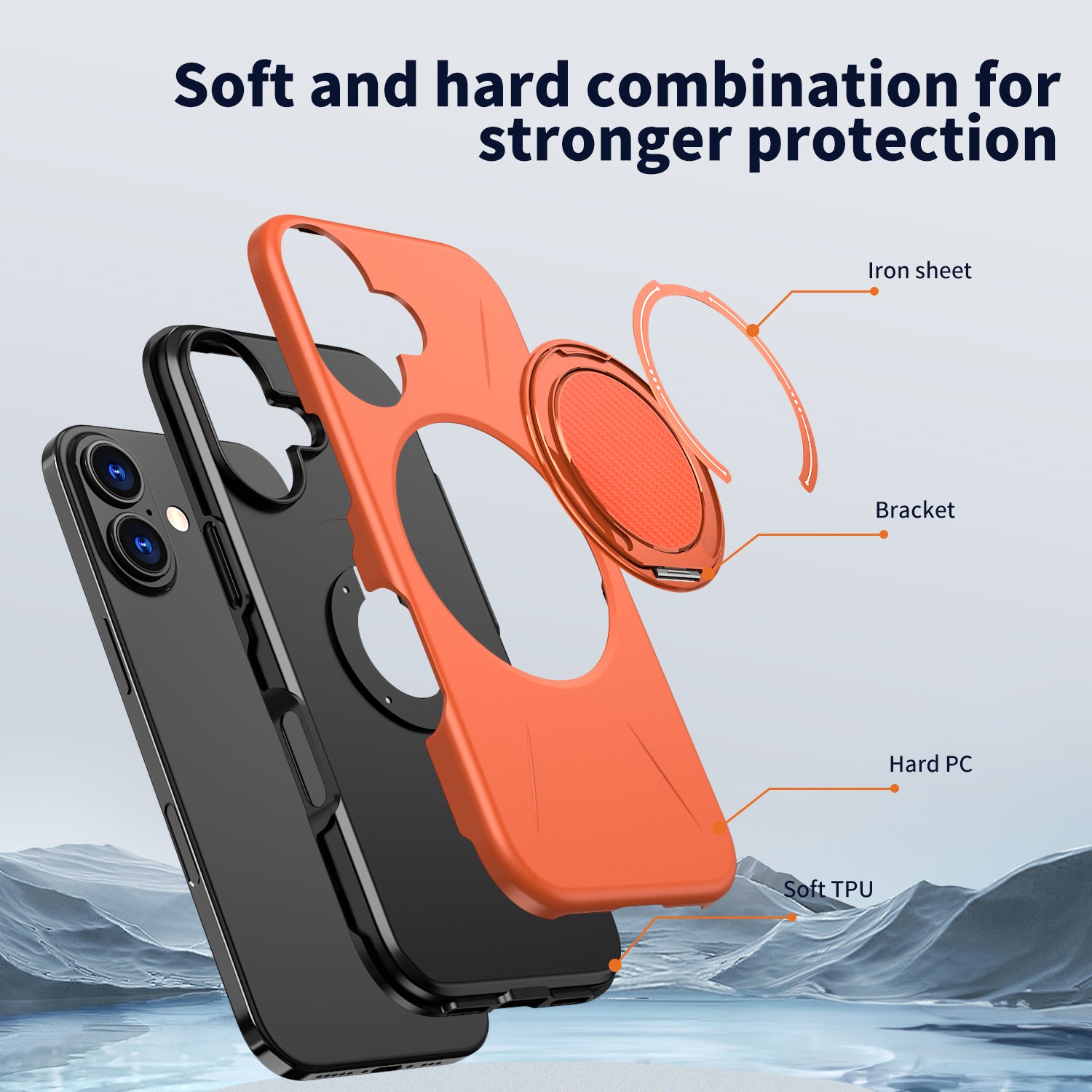 For iPhone 16 Plus Magnetic Case Rotating Kickstand TPU + PC Phone Cover