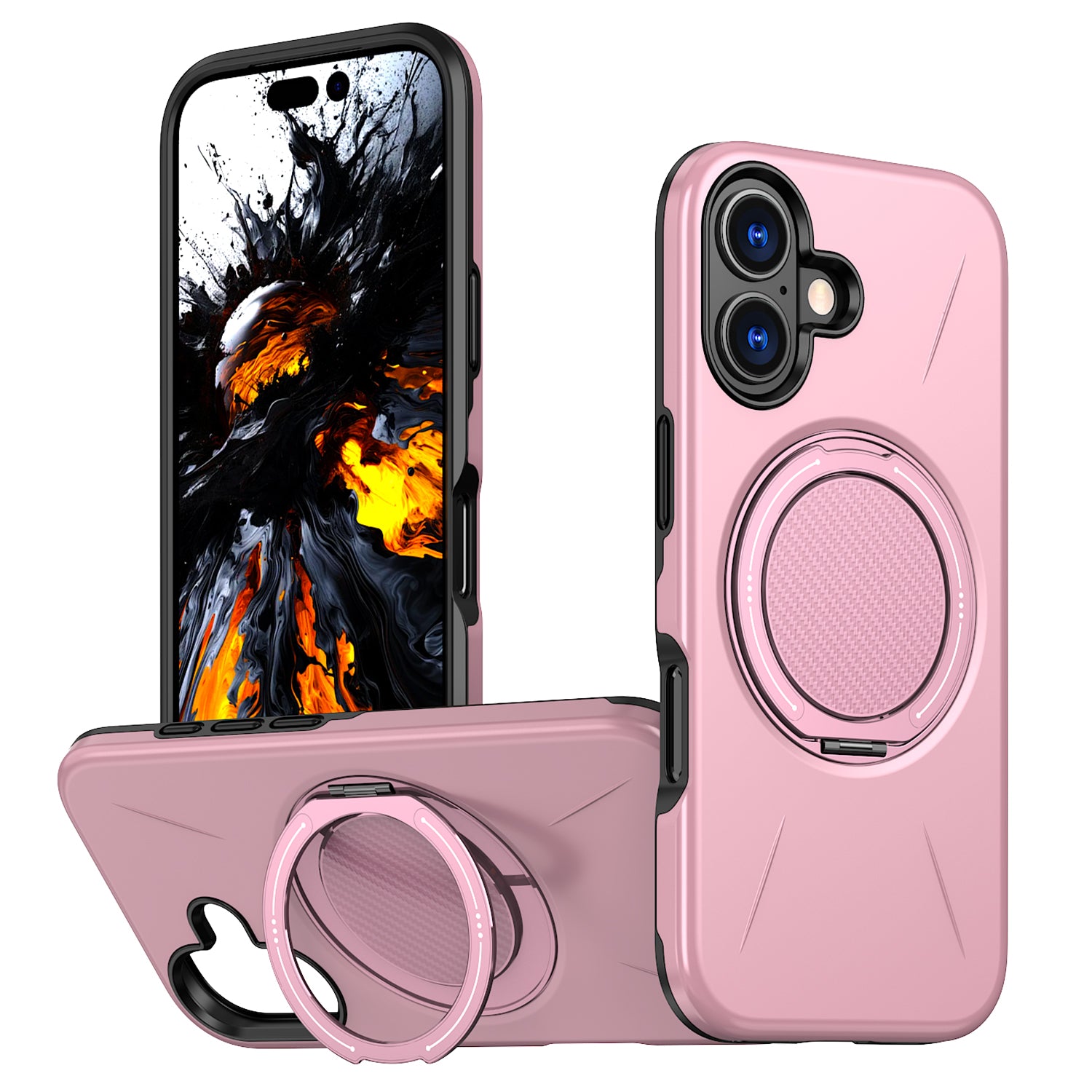 For iPhone 16 Plus Magnetic Case Rotating Kickstand TPU + PC Phone Cover