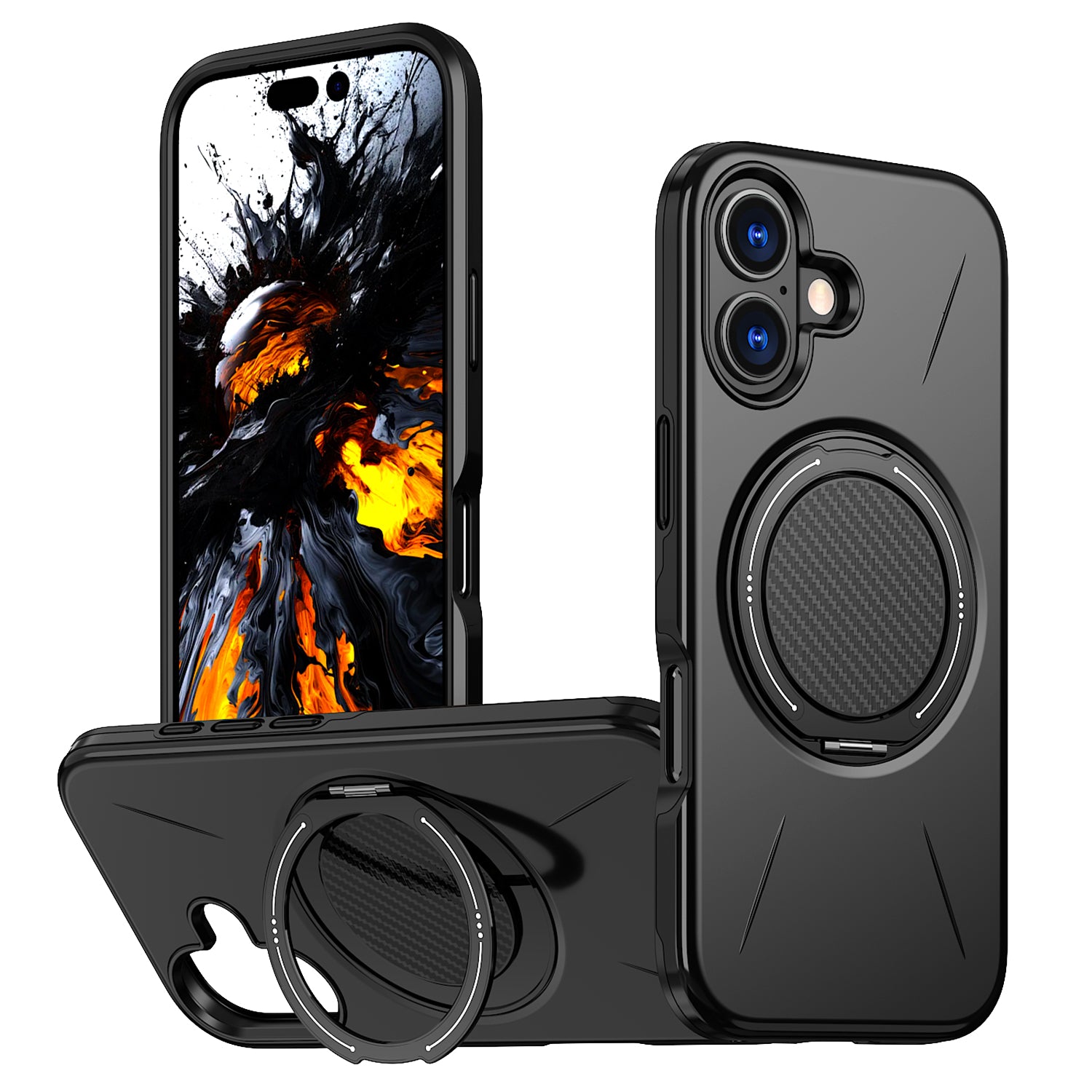 For iPhone 16 Plus Magnetic Case Rotating Kickstand TPU + PC Phone Cover