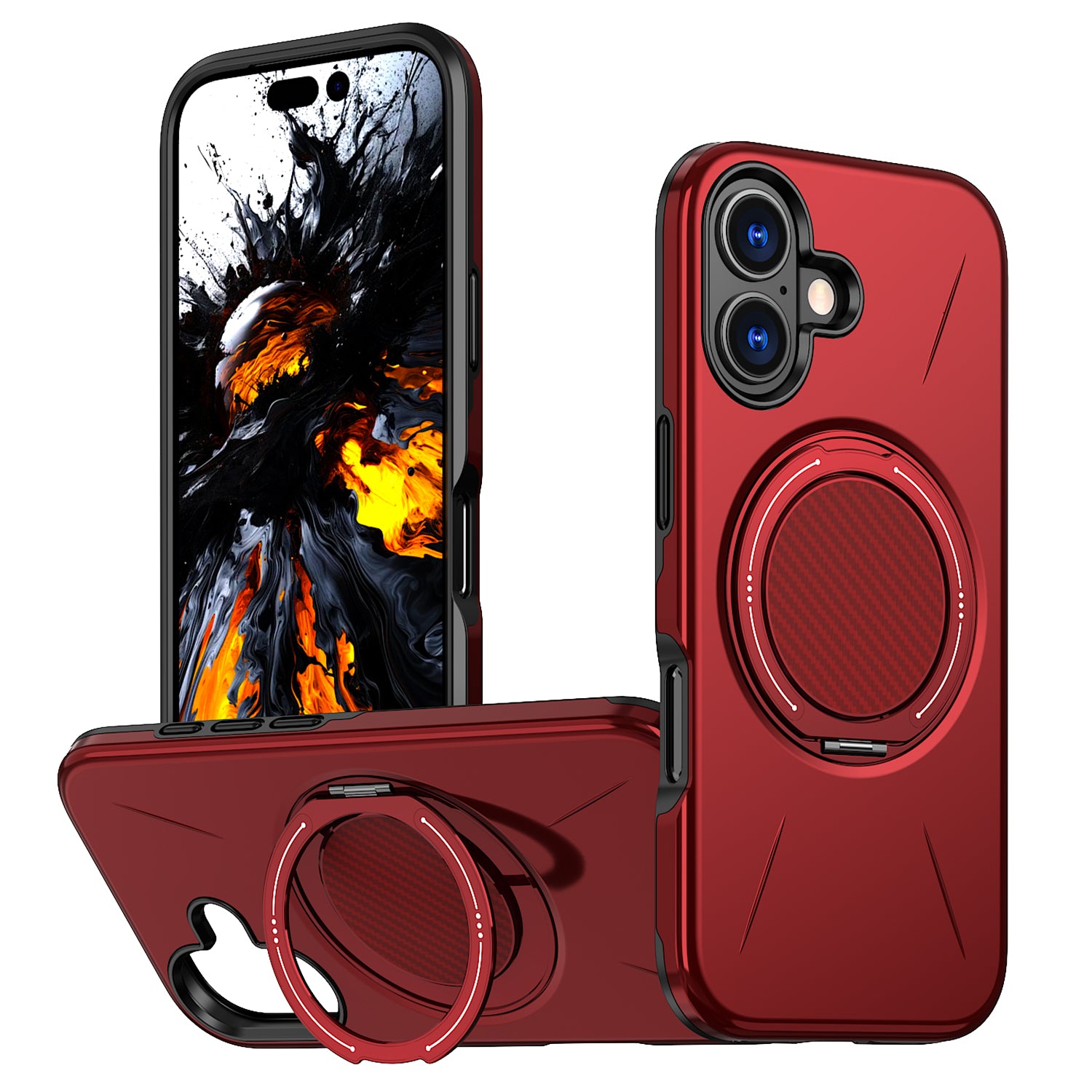 For iPhone 16 Plus Magnetic Case Rotating Kickstand TPU + PC Phone Cover