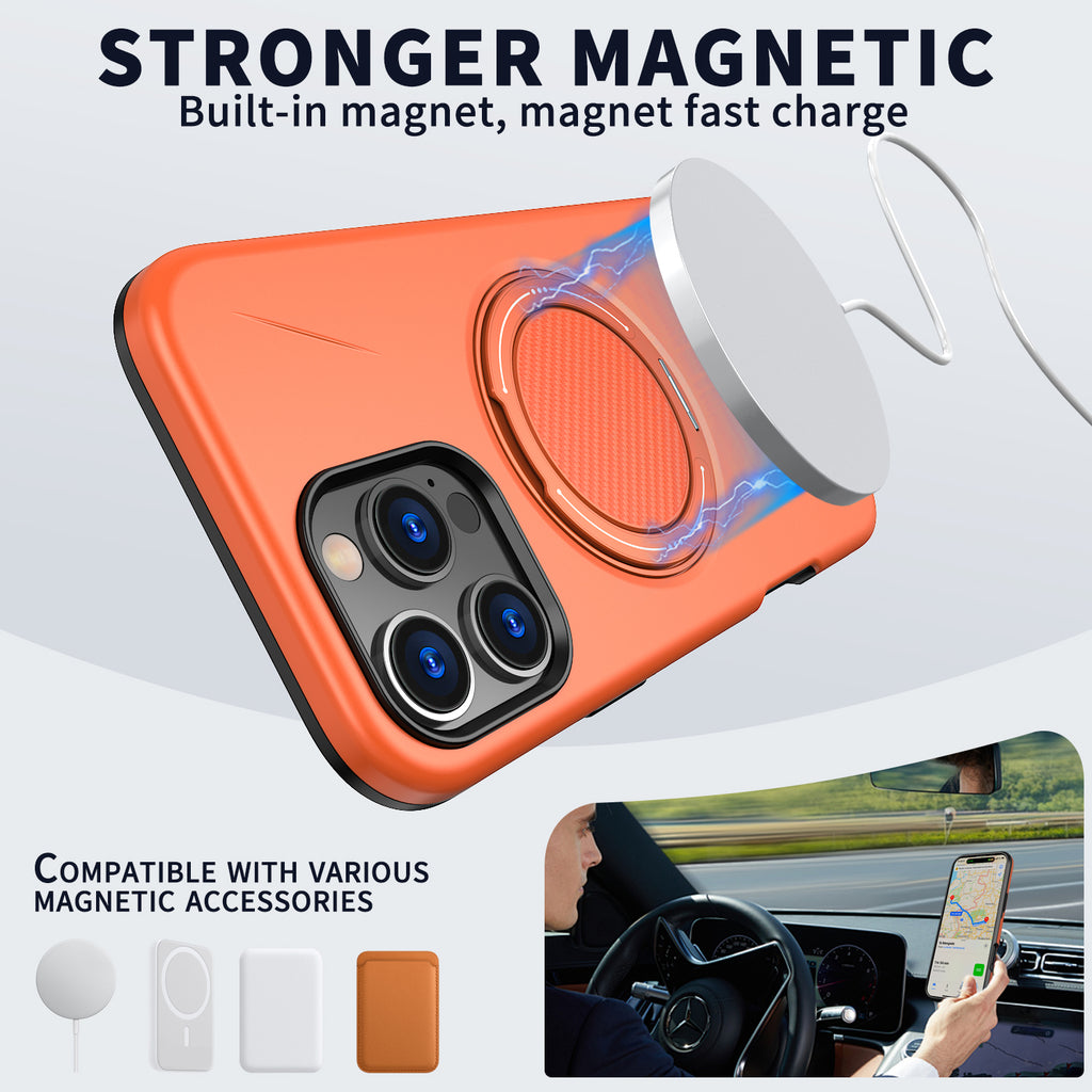 For iPhone 16 Pro Magnetic Case Rotating Kickstand TPU + PC Phone Cover
