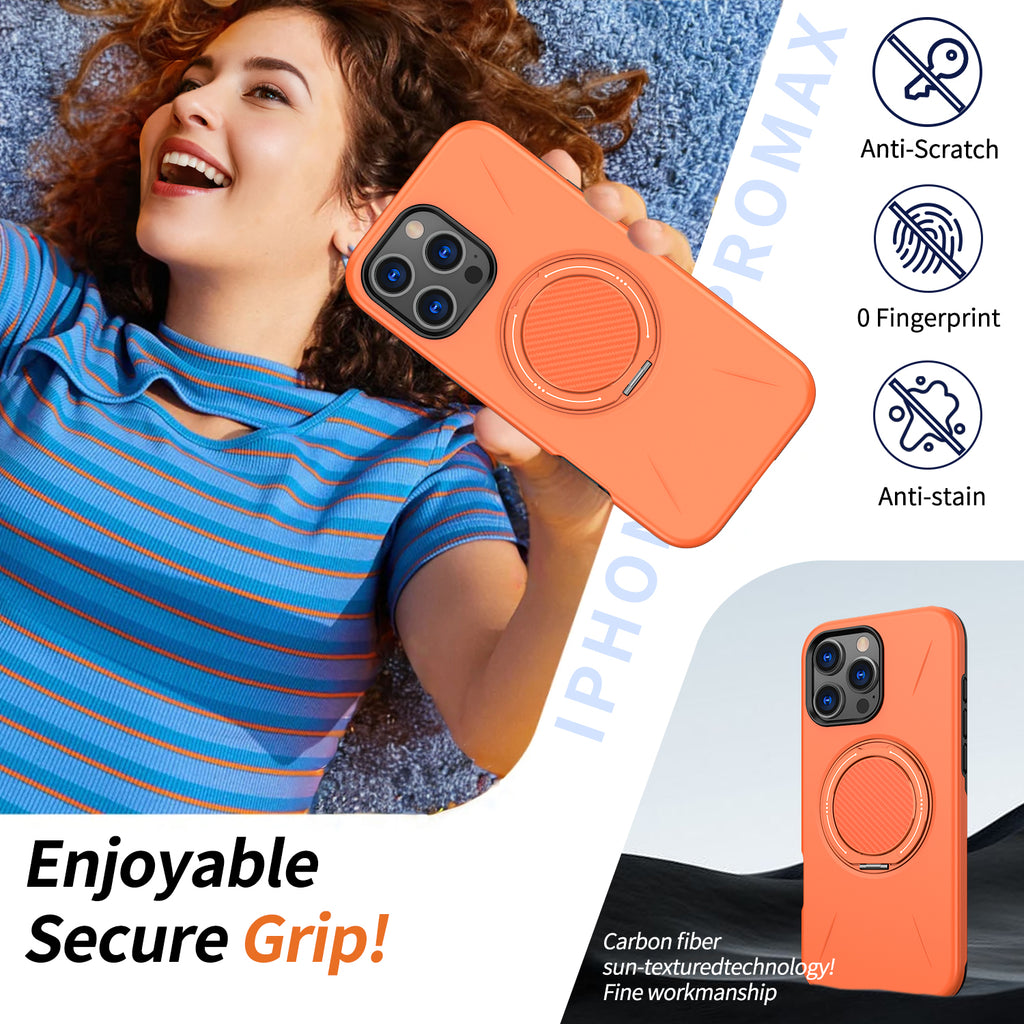 For iPhone 16 Pro Magnetic Case Rotating Kickstand TPU + PC Phone Cover