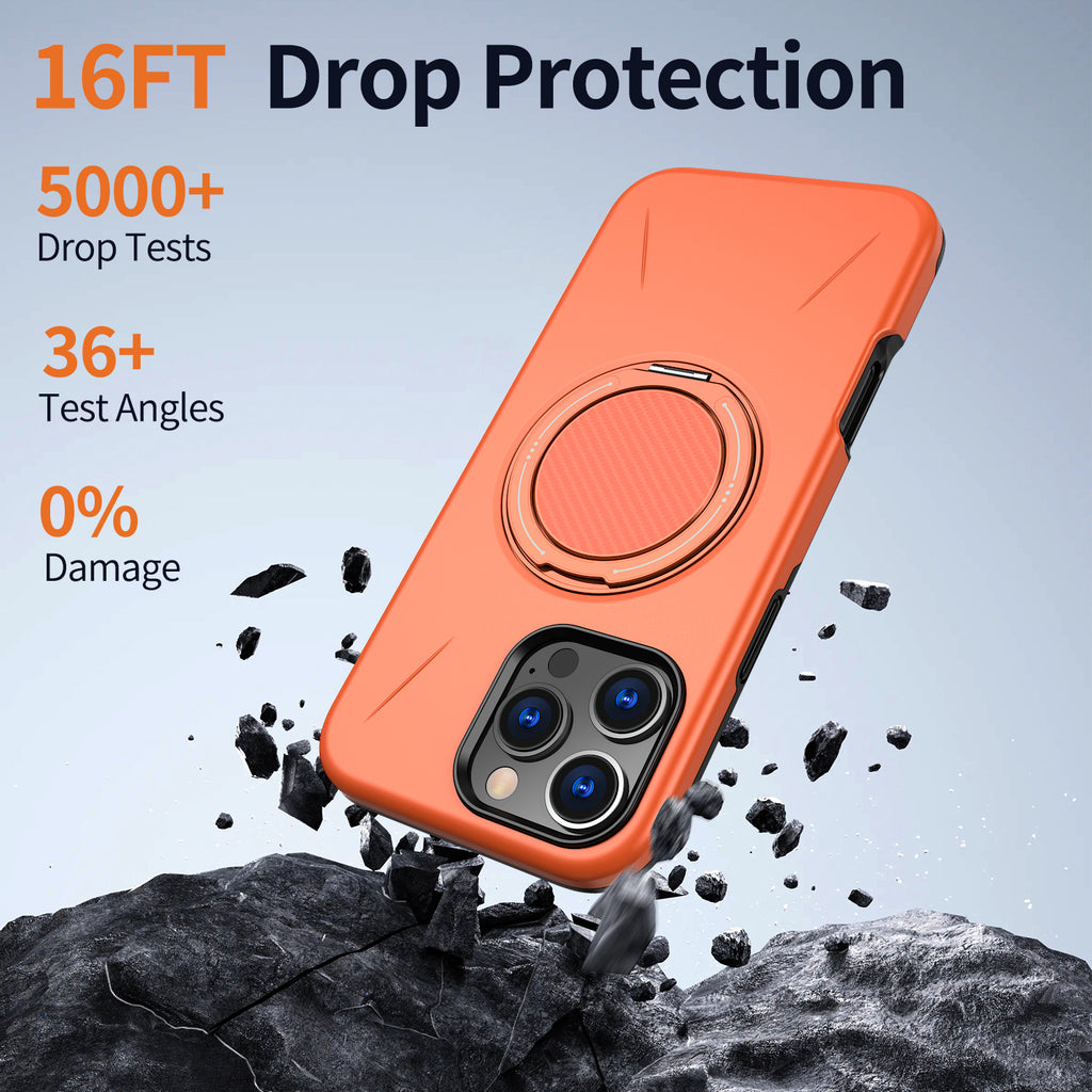 For iPhone 16 Pro Magnetic Case Rotating Kickstand TPU + PC Phone Cover