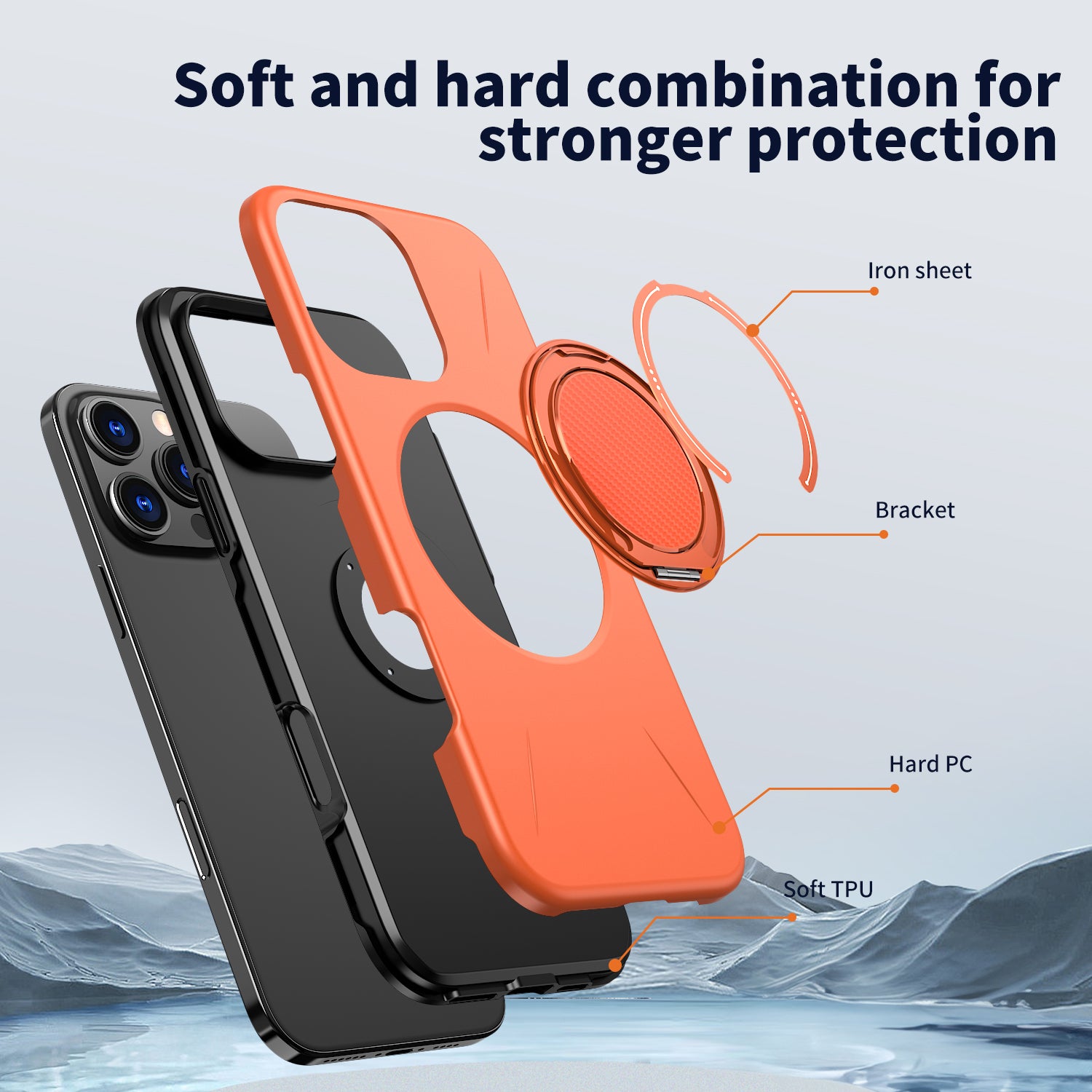 For iPhone 16 Pro Magnetic Case Rotating Kickstand TPU + PC Phone Cover