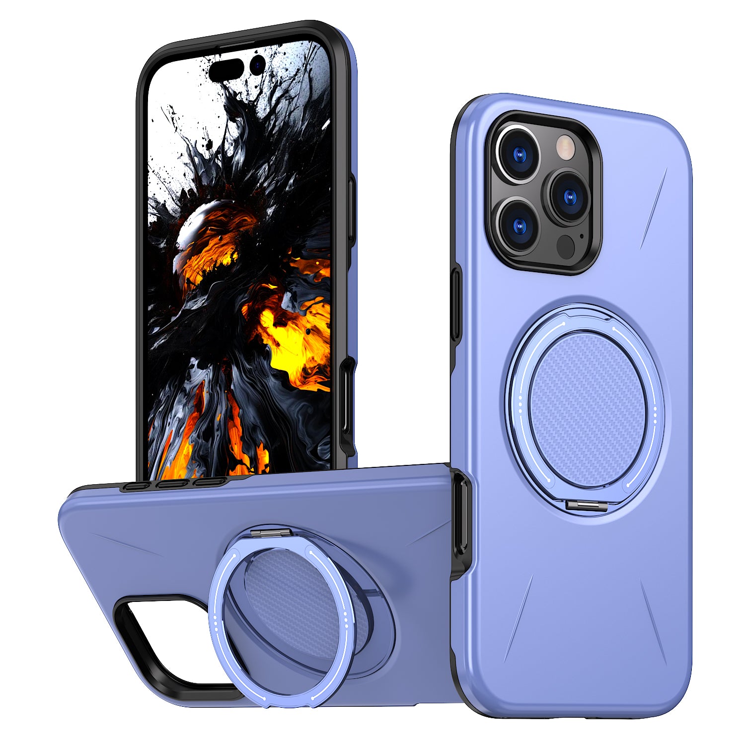 For iPhone 16 Pro Magnetic Case Rotating Kickstand TPU + PC Phone Cover
