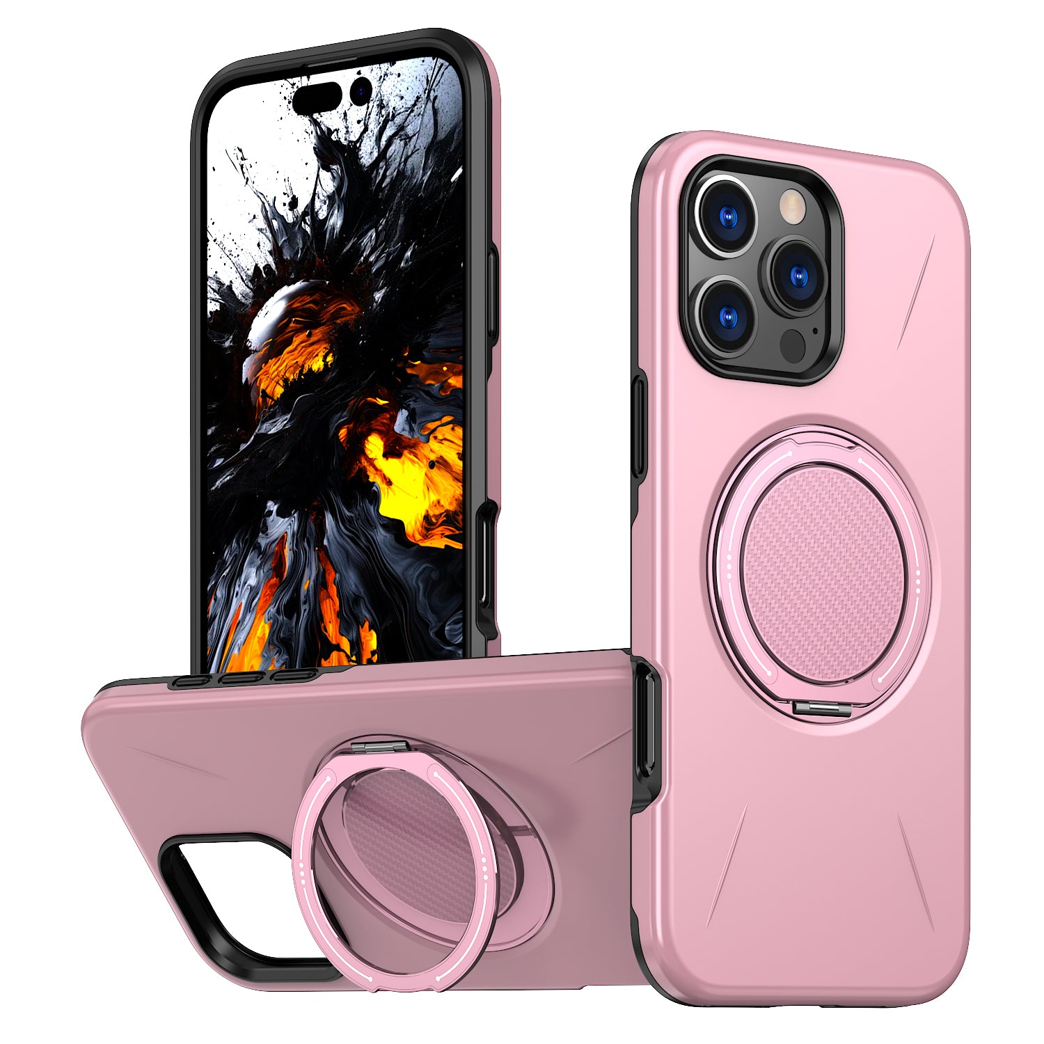 For iPhone 16 Pro Magnetic Case Rotating Kickstand TPU + PC Phone Cover
