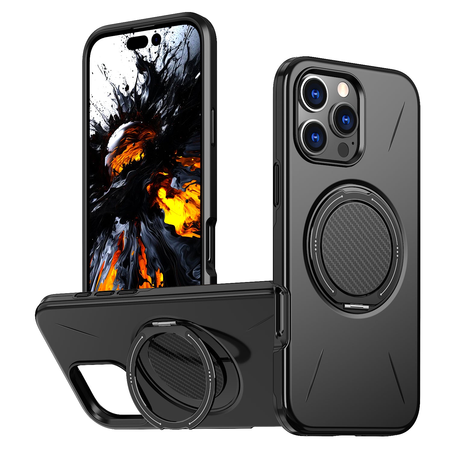 For iPhone 16 Pro Magnetic Case Rotating Kickstand TPU + PC Phone Cover