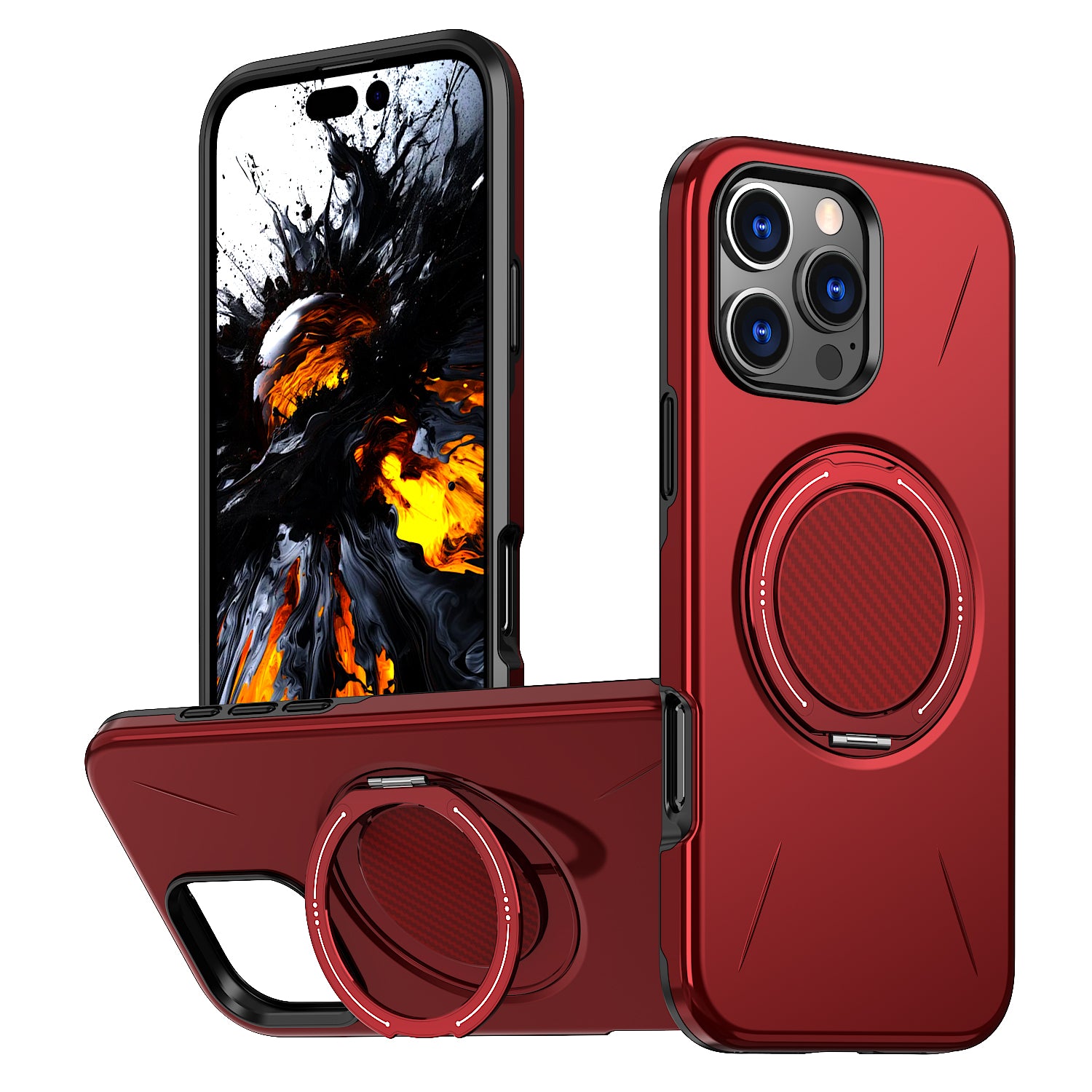 For iPhone 16 Pro Magnetic Case Rotating Kickstand TPU + PC Phone Cover