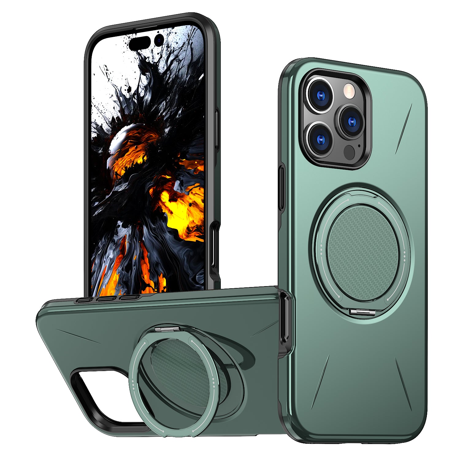 For iPhone 16 Pro Magnetic Case Rotating Kickstand TPU + PC Phone Cover
