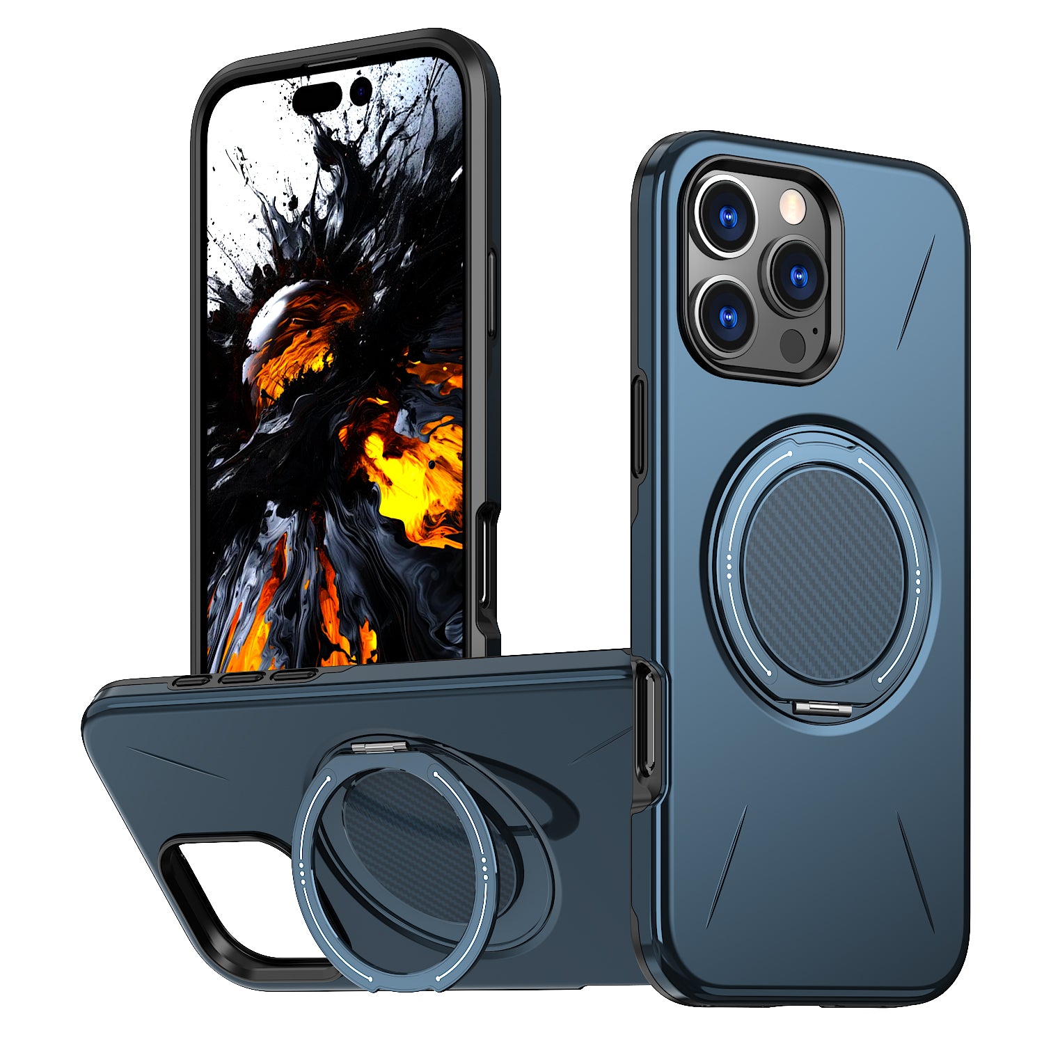 For iPhone 16 Pro Magnetic Case Rotating Kickstand TPU + PC Phone Cover