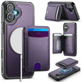 JEEHOOD J10 For iPhone 17 Case with Detachable Card Holder Kickstand Compatible with MagSafe Leather Back Phone Coverd