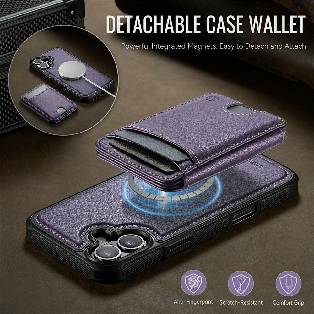 JEEHOOD J10 For iPhone 17 Case with Detachable Card Holder Kickstand Compatible with MagSafe Leather Back Phone Coverd