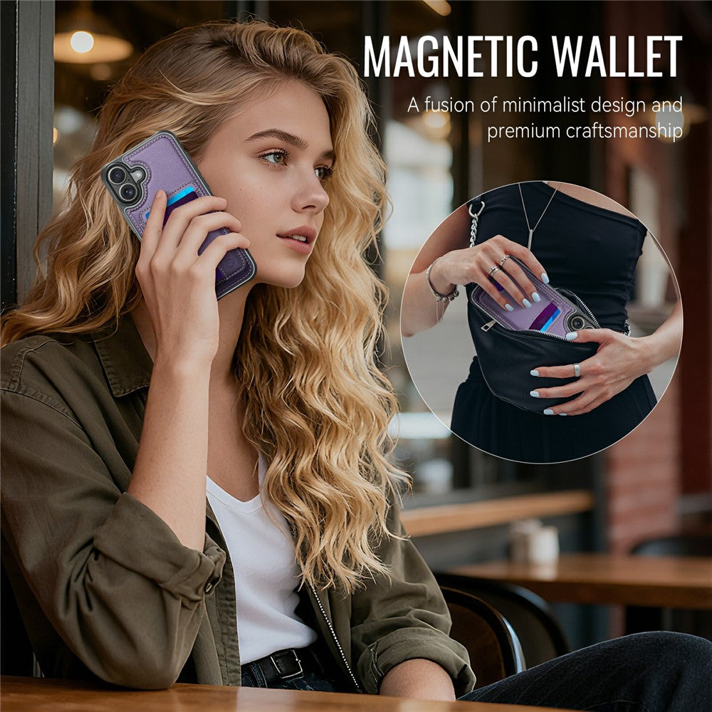 JEEHOOD J10 For iPhone 17 Case with Detachable Card Holder Kickstand Compatible with MagSafe Leather Back Phone Coverd