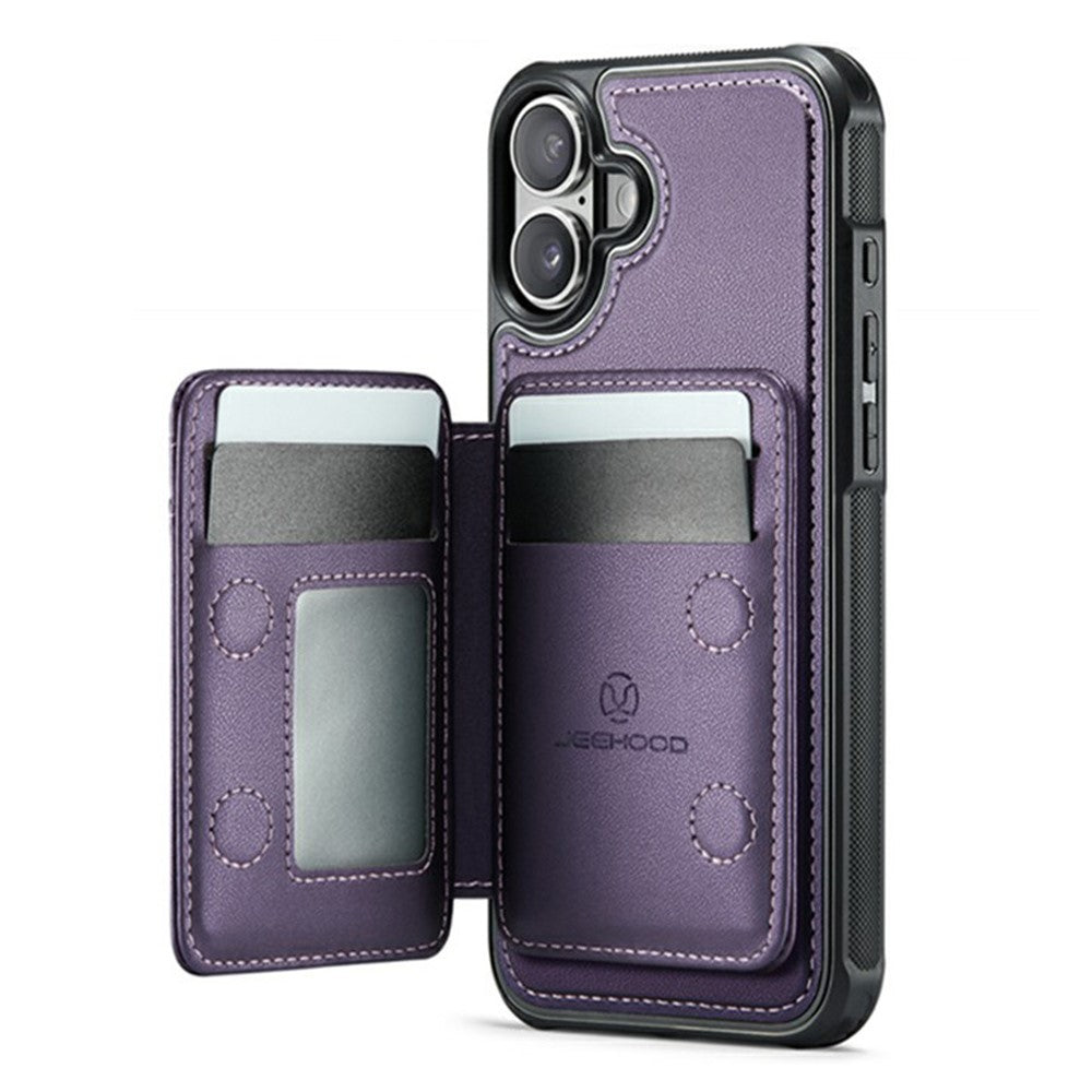 JEEHOOD J10 For iPhone 17 Case with Detachable Card Holder Kickstand Compatible with MagSafe Leather Back Phone Coverd