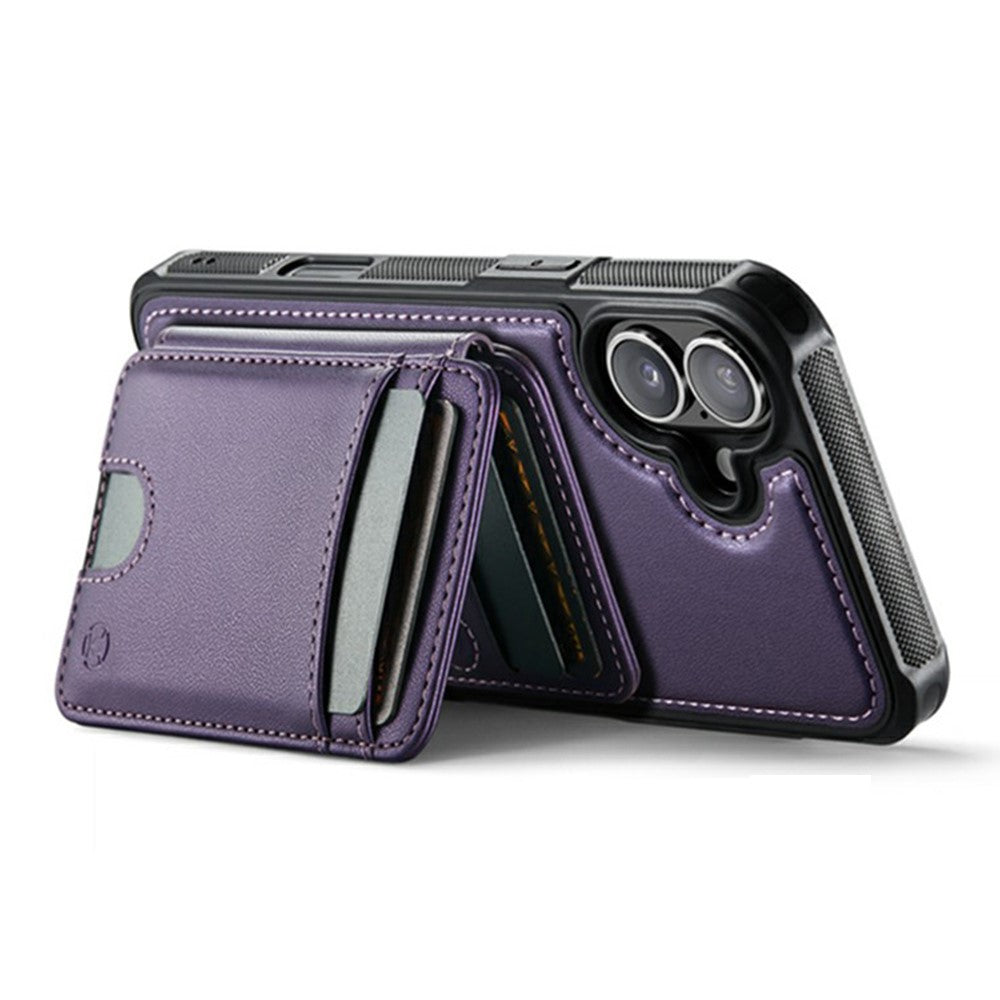 JEEHOOD J10 For iPhone 17 Case with Detachable Card Holder Kickstand Compatible with MagSafe Leather Back Phone Coverd
