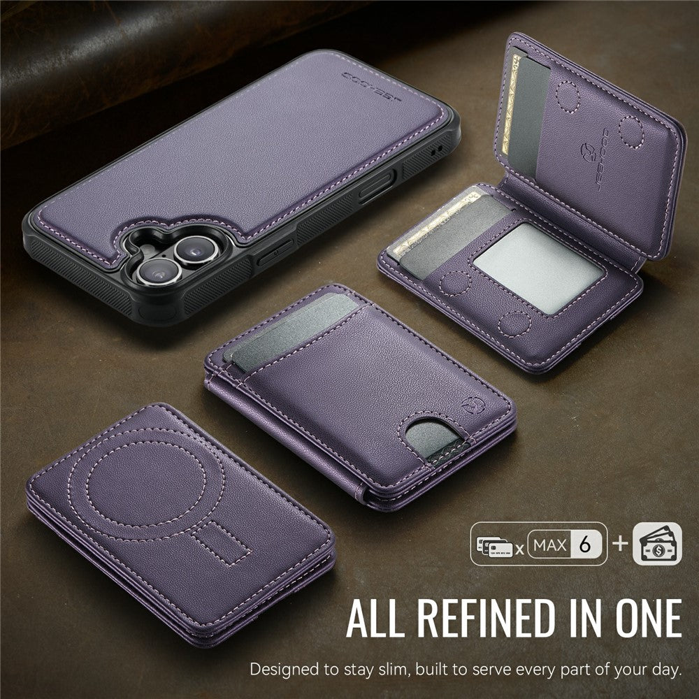 JEEHOOD J10 For iPhone 17 Case with Detachable Card Holder Kickstand Compatible with MagSafe Leather Back Phone Coverd