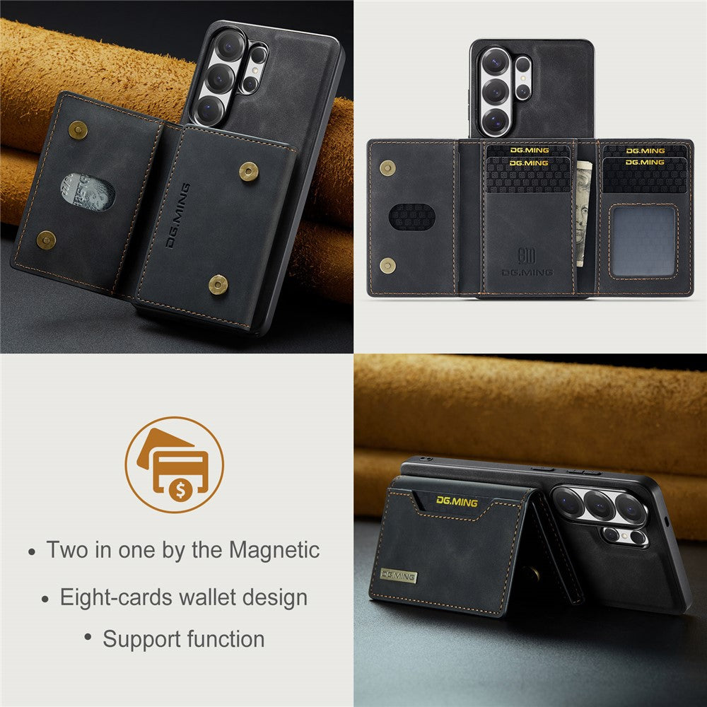 DG.MING M2 Series for Samsung Galaxy S26 Ultra PU Leather Tri-Fold Multiple Card Slots Holder Pocket Purse