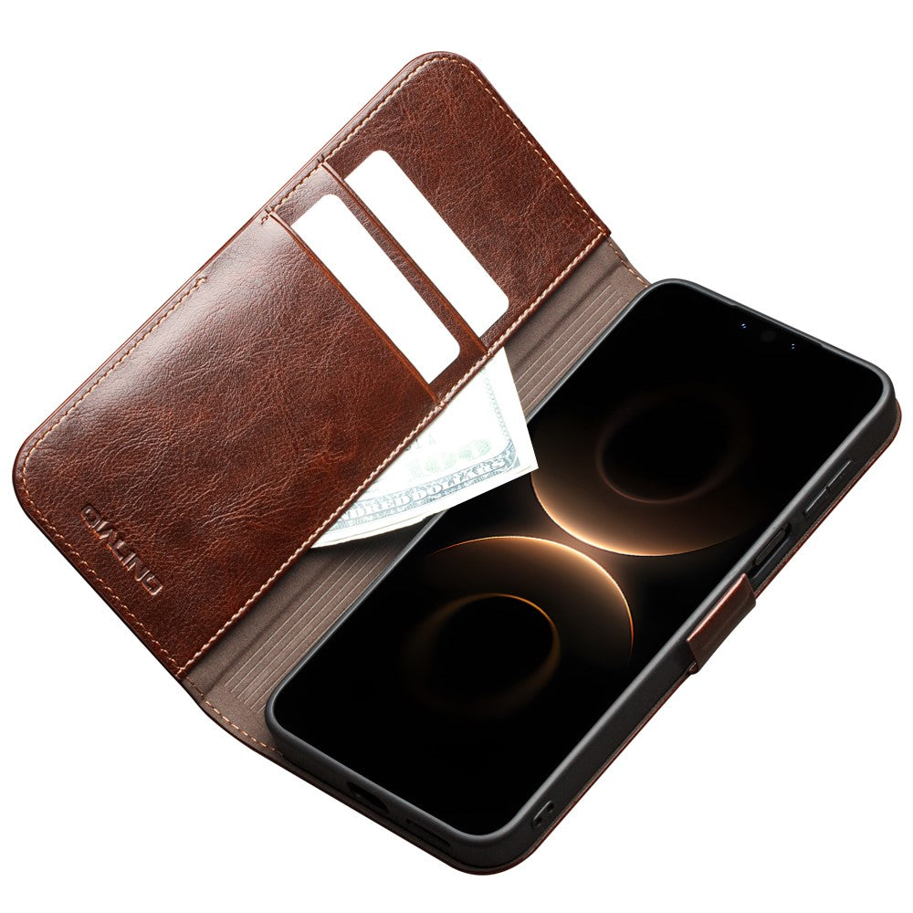 QIALINO For Huawei Mate 80 Pro Max Case Genuine Cow Leather Stand Wallet Phone Cover