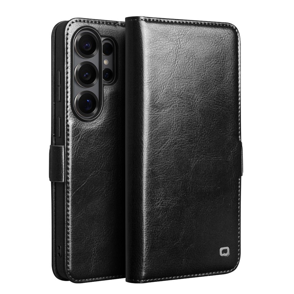 QIALINO For Samsung Galaxy S26 Ultra Case with Card Holder Genuine Cow Leather Stand Phone Cover