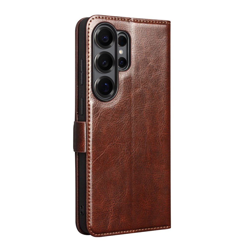 QIALINO For Samsung Galaxy S26 Ultra Case with Card Holder Genuine Cow Leather Stand Phone Cover