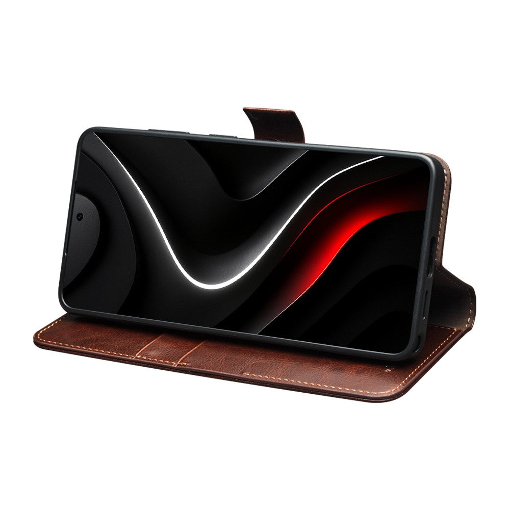 QIALINO For Samsung Galaxy S26+ Case with Card Holder Genuine Cow Leather Stand Phone Cover