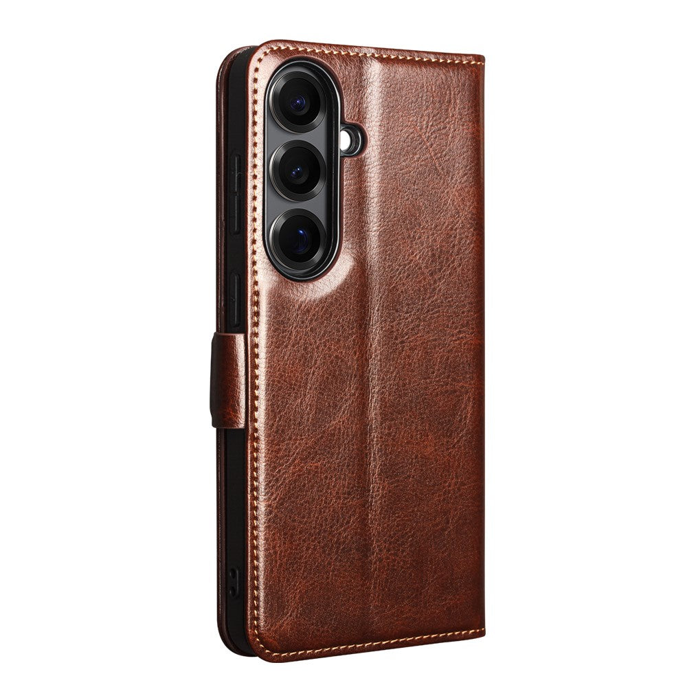 QIALINO For Samsung Galaxy S26+ Case with Card Holder Genuine Cow Leather Stand Phone Cover